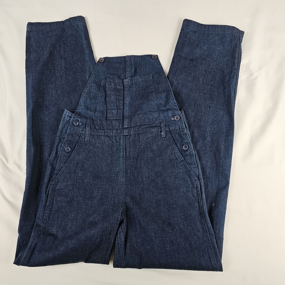 Vtg 70s Plush Bottom Dark Wash High Rise‎ Bib Hippie Jeans 30x34